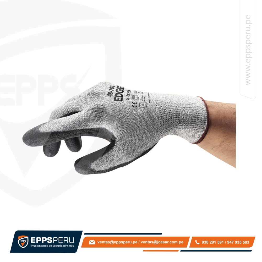Guantes Hilo Fibra de Vidrio Palma Cuero Cromo Edge 48-701 Ansell