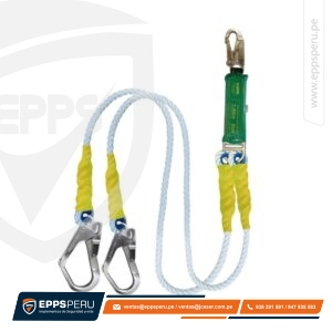 Línea de Vida/Conexión Doble de Cabo Torcido de 5/8″, con Amortiguador de Caída Factor 2, un Gancho de 3/4″ y Dos Ganchos de 2 1/4″ DC2GF2 Hauk