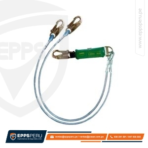 Línea de Vida/Conexión, con Amortiguador de Caída, Doble, de 1.80 m, Cable de Acero de 1/4″ y Tres Ganchos de 3/4″ DF2PF2 Hauk