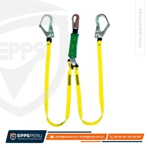 Línea de Vida/Conexión Doble, con Amortiguador de Caída Factor 2, de 1.80 m, de Cinta Poliéster, un Gancho de 3/4″ y un Gancho de 2 1/4″ DN2GF2 Hauk